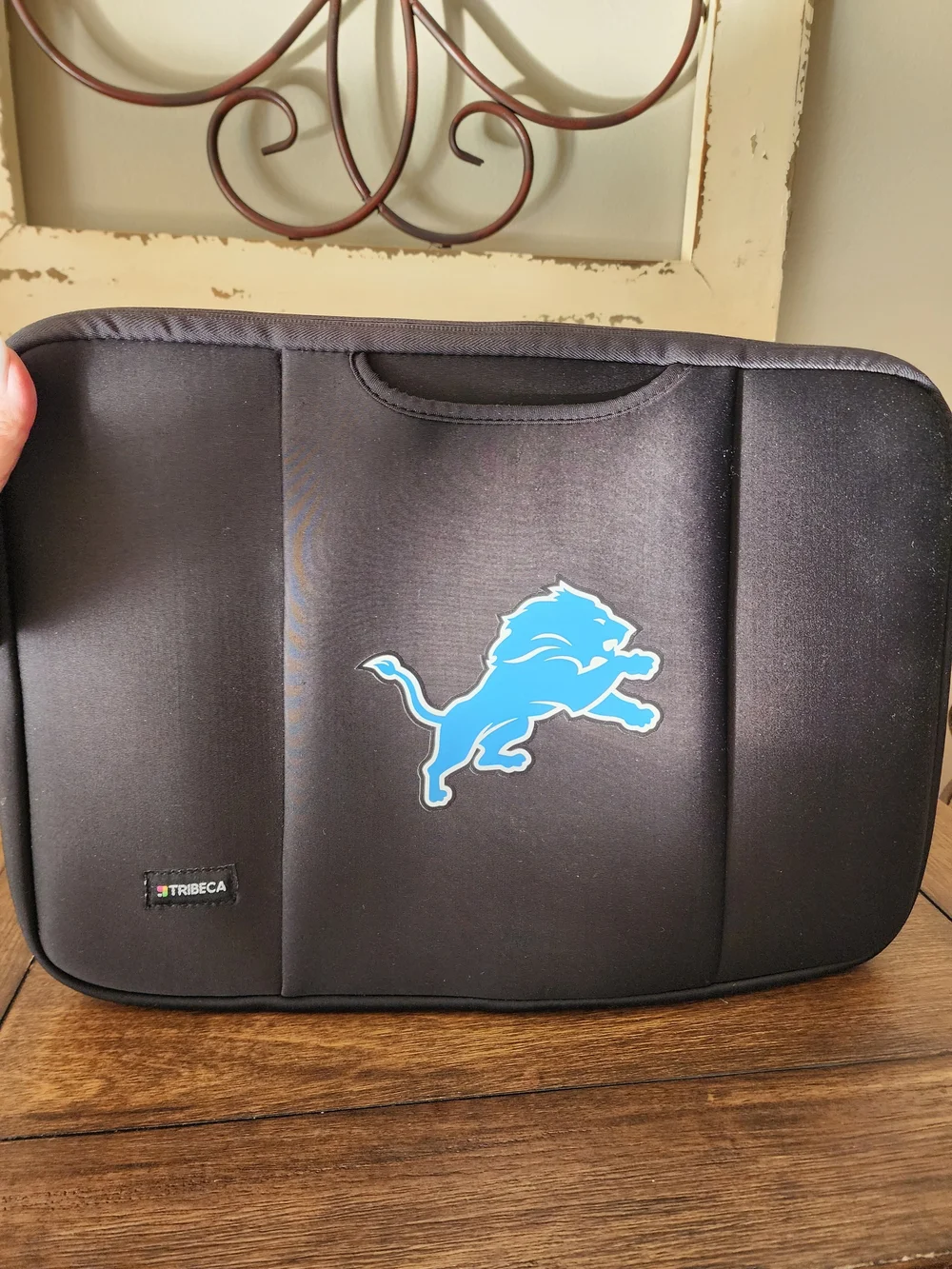 Black Men's Laptop Sleeve with Blue Detroit Lion Logo 15